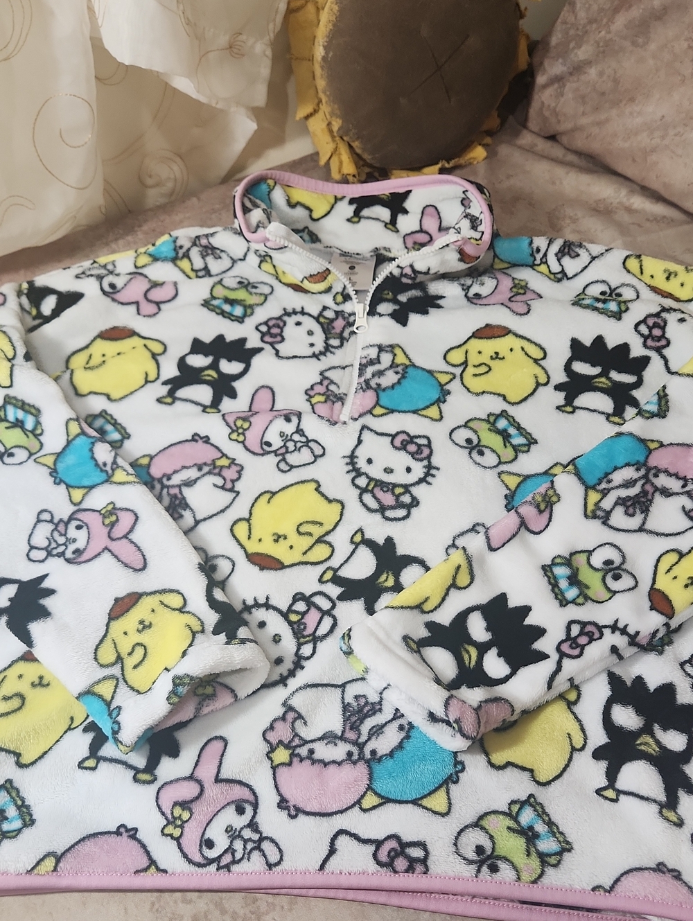 Sanrio Fleece Half-Zip Fleece Top in White, Yellow, Pink & Blue So Cute, So Cozy